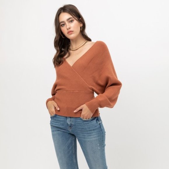 NEW Terra Cotta Rust Wrap Dolman Soft Cozy Sweater - Picture 5 of 8